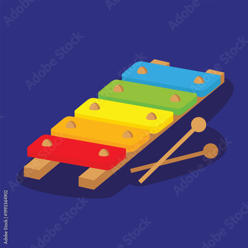 Xylophone. Vector illustration in flat style. Isolated on blue background.