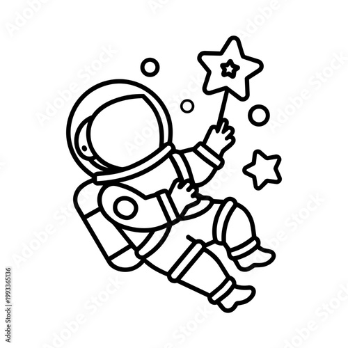 space journey field trip astronaut line art hand drawn black and white outline