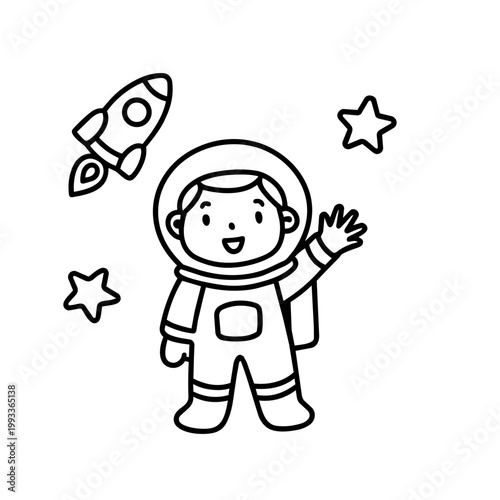 space journey field trip astronaut line art hand drawn black and white outline