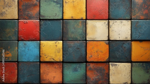 Textured Tiles: Abstract Background of Colorful, Aged Rectangles
