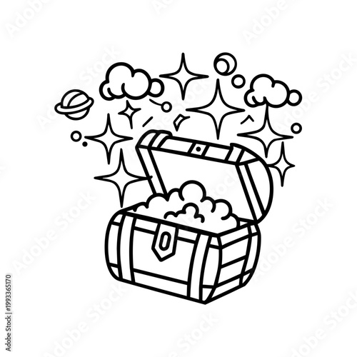 space journey field trip cosmic treasure line art hand drawn black and white outline