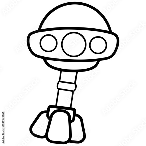 space journey field trip robot station line art hand drawn black and white outline