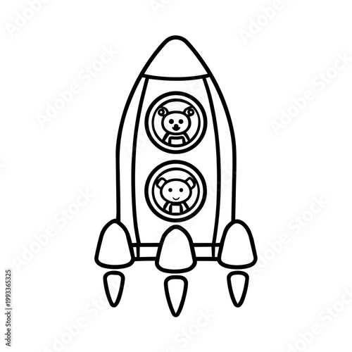 space journey field trip rocket crew line art hand drawn black and white outline
