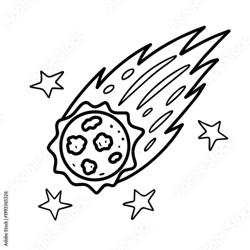 space journey field trip meteor line art hand drawn black and white outline