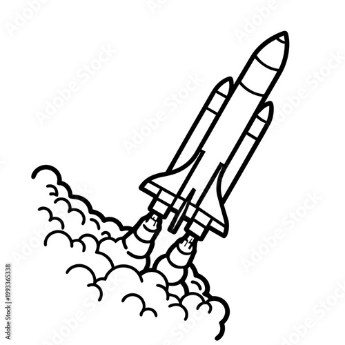 space journey field trip rocket blasting line art hand drawn black and white outline