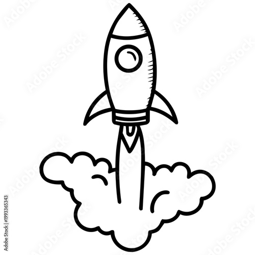 space journey field trip rocket ship landing doodle line art hand drawn black and white outline