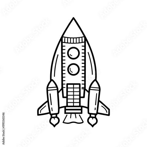 space journey field trip rocket space line art hand drawn black and white outline