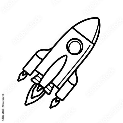 space journey field trip rocket ship line art hand drawn black and white outline