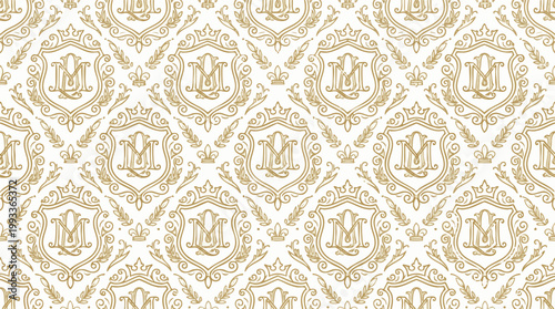 Elegant Golden Ukrainian Trident Monogram Seamless Pattern Wallpaper Background for Royal and National Themes