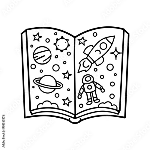 space journey field trip space adventure storey a hand drawn black and white outline
