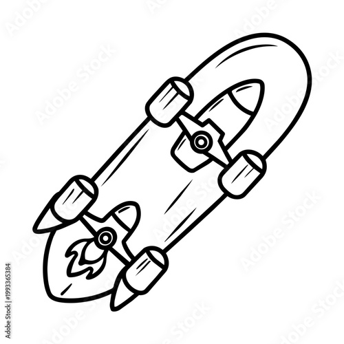 space journey field trip skateboard rocket lineart a hand drawn black and white outline