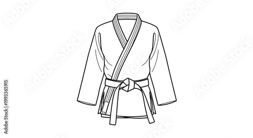 A simple black and white line drawing depicts a traditional japanese judo or karate gi a martial arts uniform