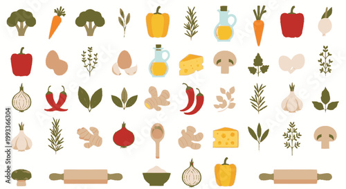 Collection of Fresh Ingredients and Cooking Utensils.