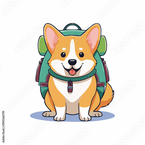 Cute Corgi Dog with Backpack Ready for Adventure