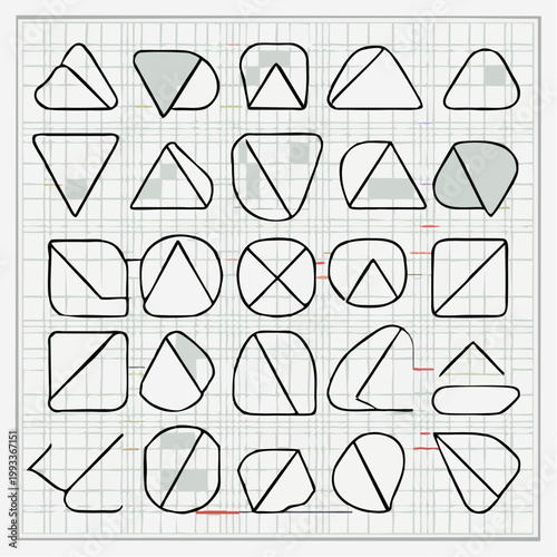 Abstract Geometric Shapes Collection on Grid Background