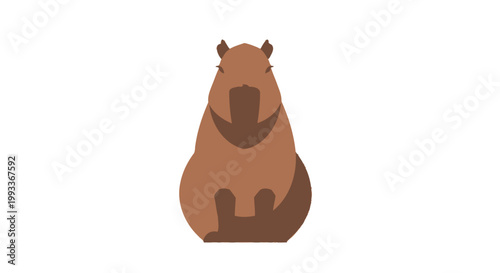 Cartoon Capybara Illustration - A Cute, Brown Rodent Sitting Upright.