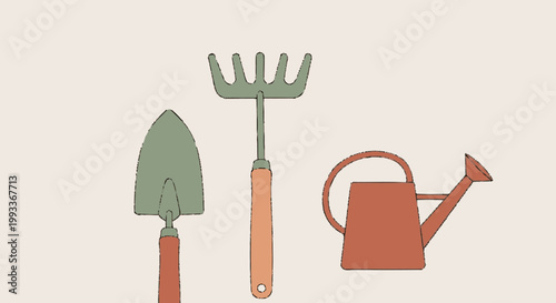 Gardening Tools Set Illustration Simple Design.