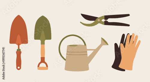 Gardening Tools Collection Set Illustration.