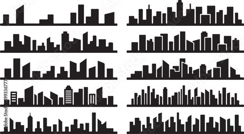 set of city skyline silhouettes vector illustration