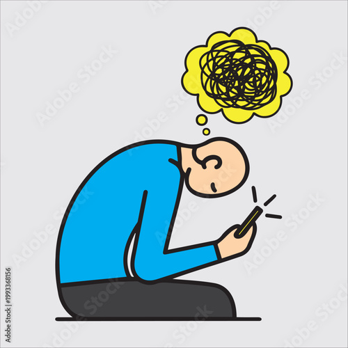 Man experiencing stress and confusion while using a smartphone.