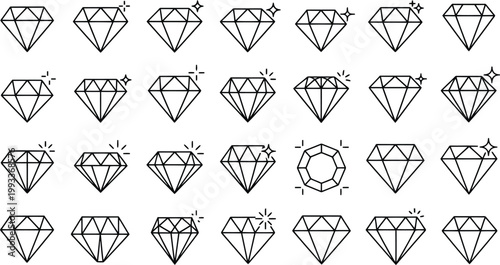 Collection of clean outline diamond icons representing precious gems and luxury value