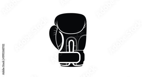 A stark silhouetted image features a single black boxing glove against a clean bright white background high quality