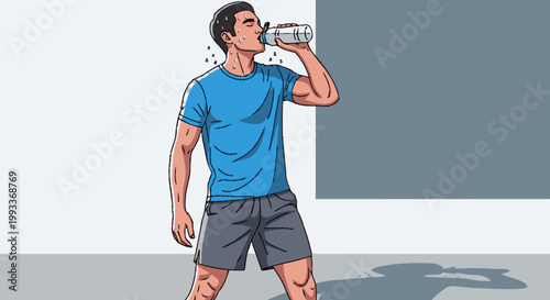 Man drinking water after workout refreshing himself.