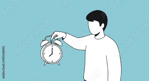 Man holding an alarm clock showing time.