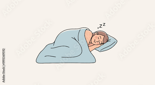 Man Sleeping Peacefully Under Blanket On Pillow.