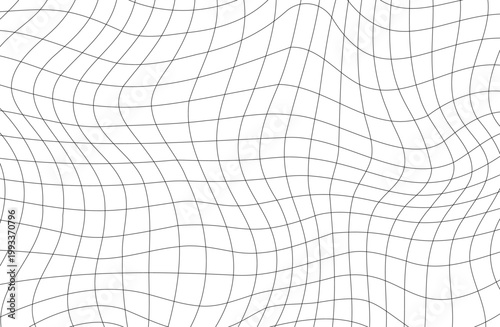Vector illustration of a monochrome background texture featuring distorted black grid lines.