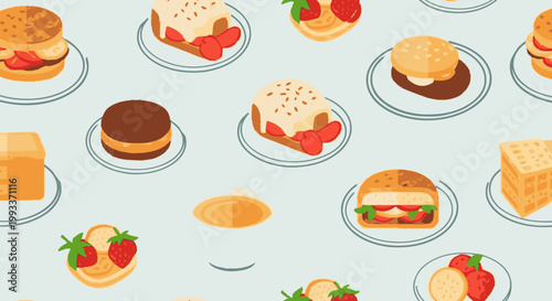 Seamless Pattern of Delicious Desserts and Pastries.