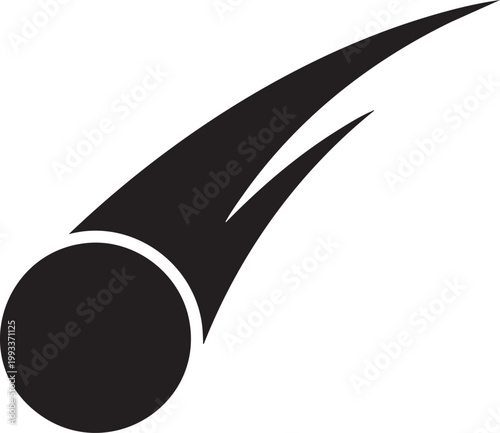 Black comet, meteor, or asteroid icon, space symbol, astronomy sign, vector graphic