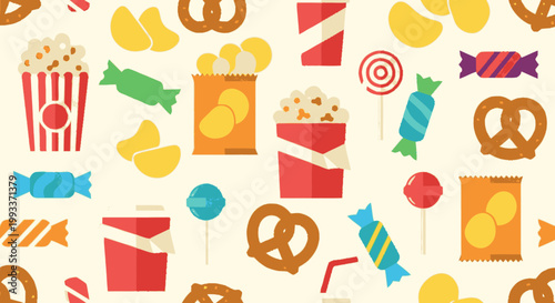 Seamless Pattern of Various Snacks and Sweets.