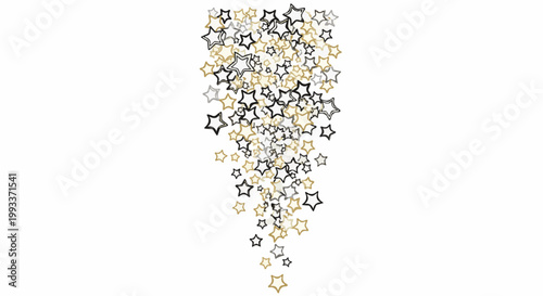 A cascade of hand-drawn stars in gold, black, and grey on white