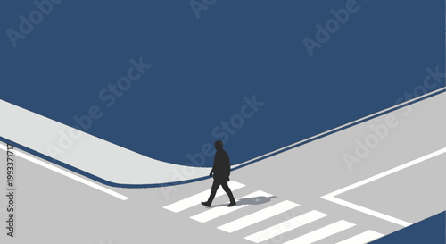 Silhouette of a person walking across a crosswalk.