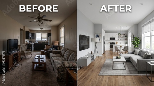 Before and After Home Renovation: Old Living Room Transformed into Modern Open-Plan Space