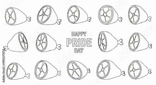 Cartoon ham hocks arranged in rows with text "Happy Pride Day