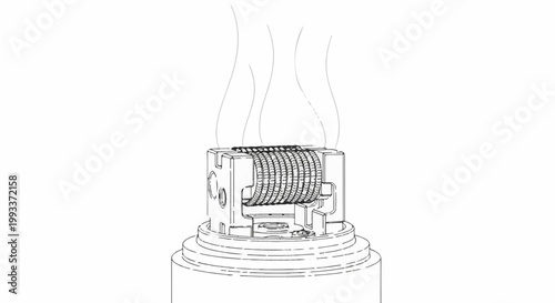 Detailed illustration of a heated coil producing vapor