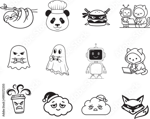 Set of minimalist vector character icons for creative branding