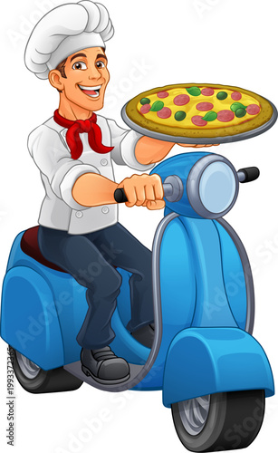 A pizza chef on a delivery ...