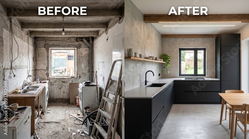 Kitchen Renovation Before and After: Old Messy to Modern Black Sleek Design