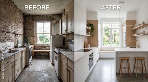 Kitchen Renovation Before and After: Old Messy Room Transformed into Modern Bright Space
