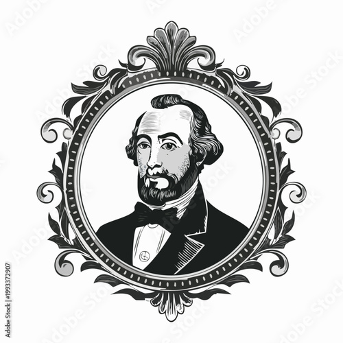 Vintage portrait of a bearded gentleman in an ornate frame