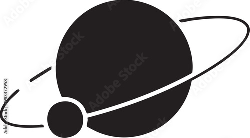 Saturn planet icon, ringed planet symbol, black astronomy logo, space vector graphic