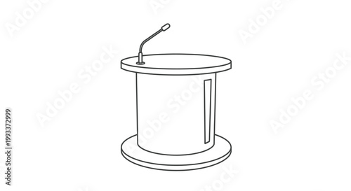 A simple line drawing depicts a cylindrical podium with a microphone positioned on top high quality professional detailed