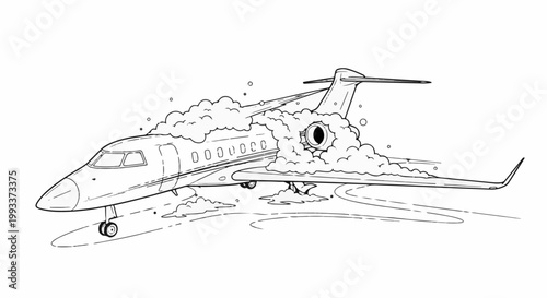 A detailed sketch of a private jet plane covered in foam