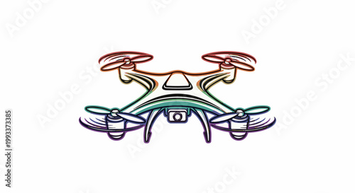 Colorful outline drawing of a drone with four propellers and a camera