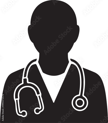 Silhouette of a doctor or medical professional with stethoscope isolated on white background