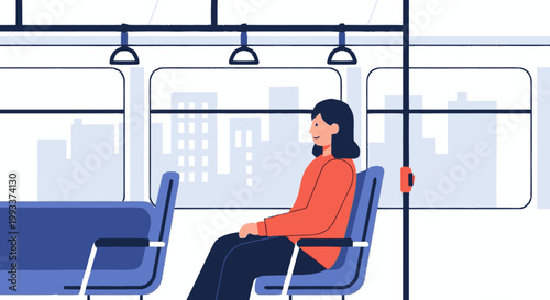 Woman sitting on a bus looking out the window.