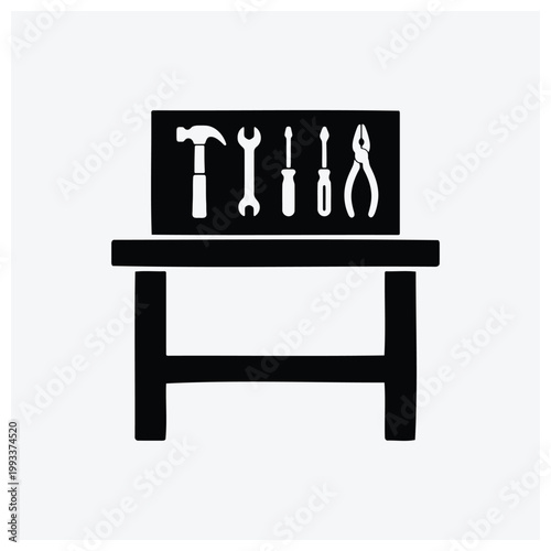 Set of tools on a workbench or table